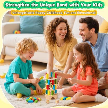 Montessori Spiele Brettspiel aus Holz, 48 Stück Bunte Blöcke Würfelspiel Kinder Lernspiele ab 3 4 5 6 Jahre Fördern Konzentration & Feinmotorik, Familienspiel Reisespiel Geschenk Junge Mädchen 3 Jahre