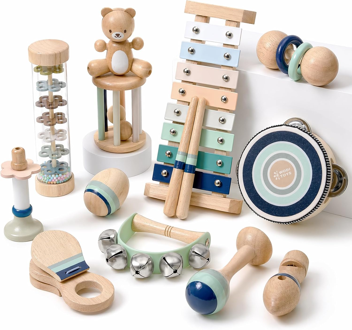 12-in-1 Holz Musikinstrumente für Kinder ab 1 Jahr, Musikspielzeug Kinder