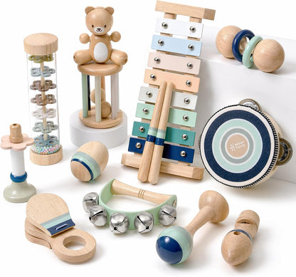 12-in-1 Holz Musikinstrumente für Kinder ab 1 Jahr, Musikspielzeug Kinder
