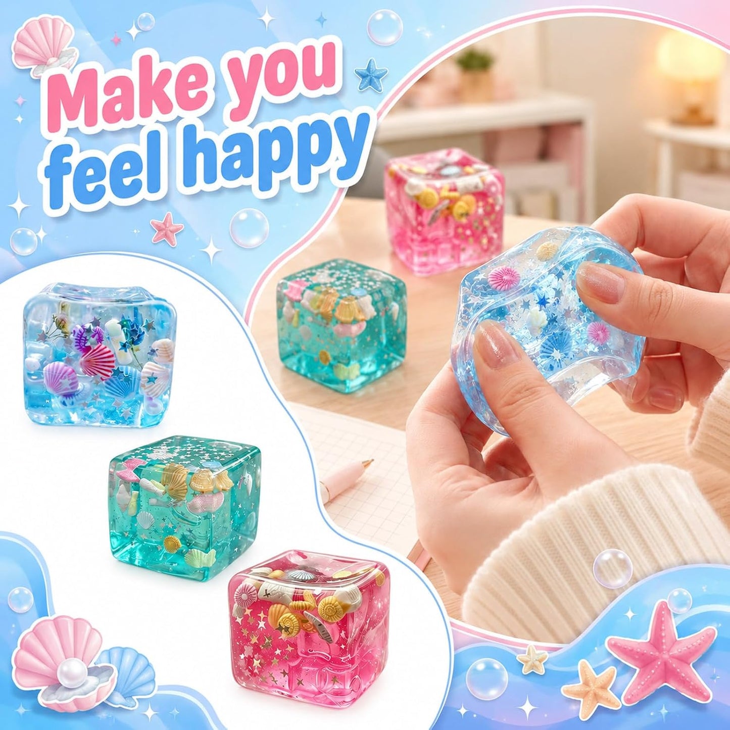 Squishy Würfel Anti Stress Spielzeug, Fidget Toys Stressball (2#Rosa*1pc)