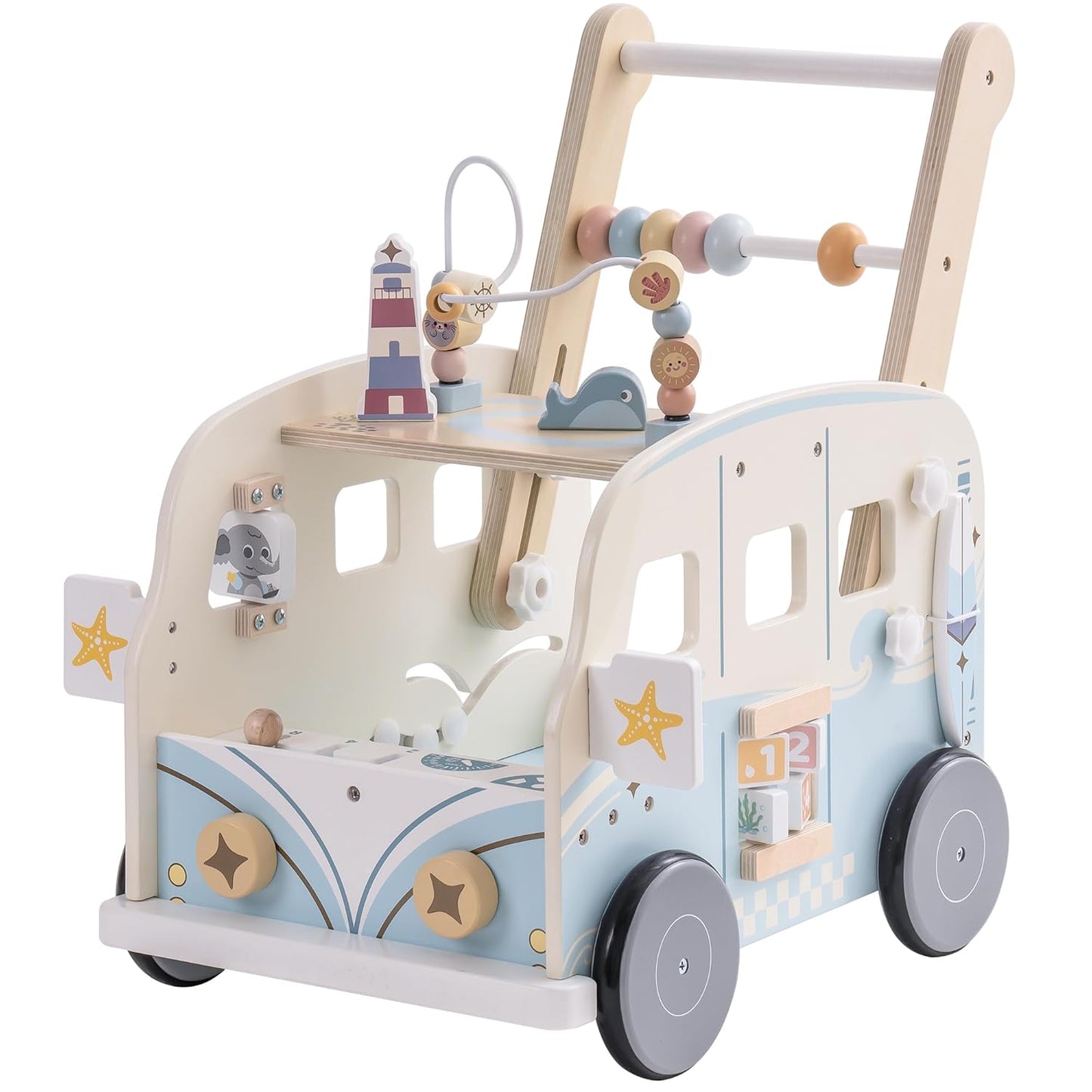 Holz Lauflernwagen Baby mit Aktivitätszentrum & Rädern