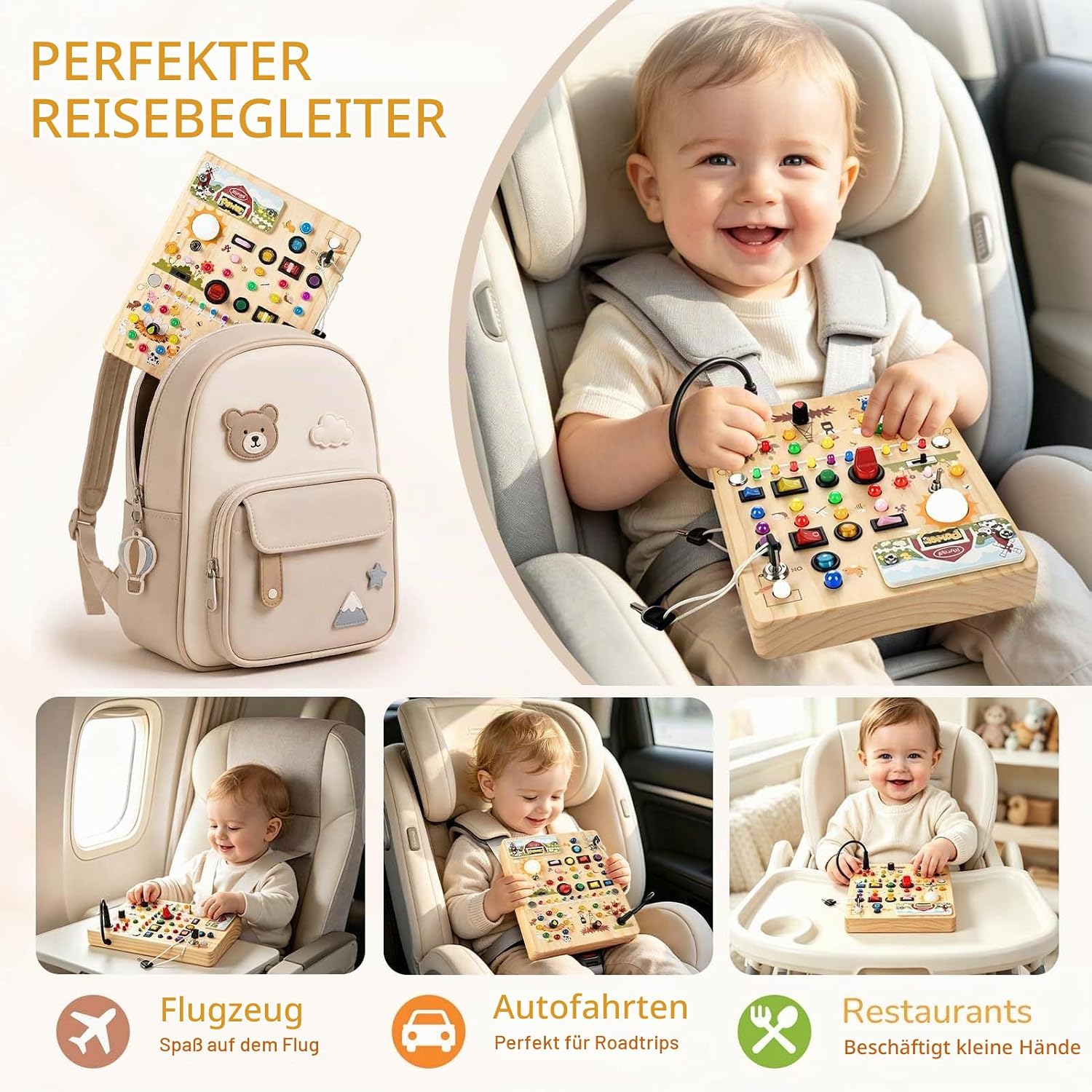 Joyreal Montessori Spielzeug Busy Board ab 1 Jahr, Holz Spielzeug Mit 39 Led Lichtern & 17 Schaltern, Motorikspielzeug Sensorik Spielzeug Lernspielzeug für 1 2 3 Jahre, Geschenk Junge Mädchen