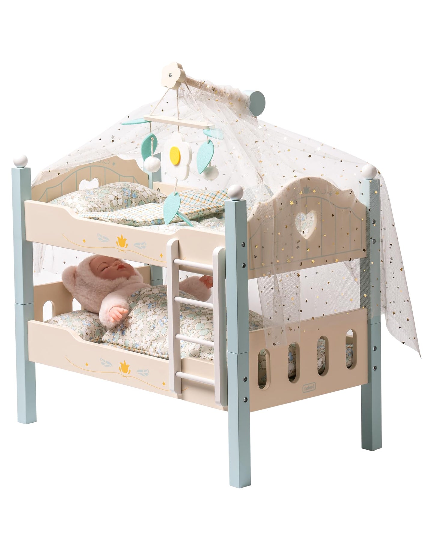 Holz Puppenbett 2-in-1 Etagenbett für 43 cm Puppen mit Zubehör