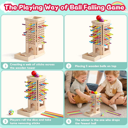 3-in-1 Holz-Stäbchenspiel – Farblernturm & Balancespiel ab 3 J.