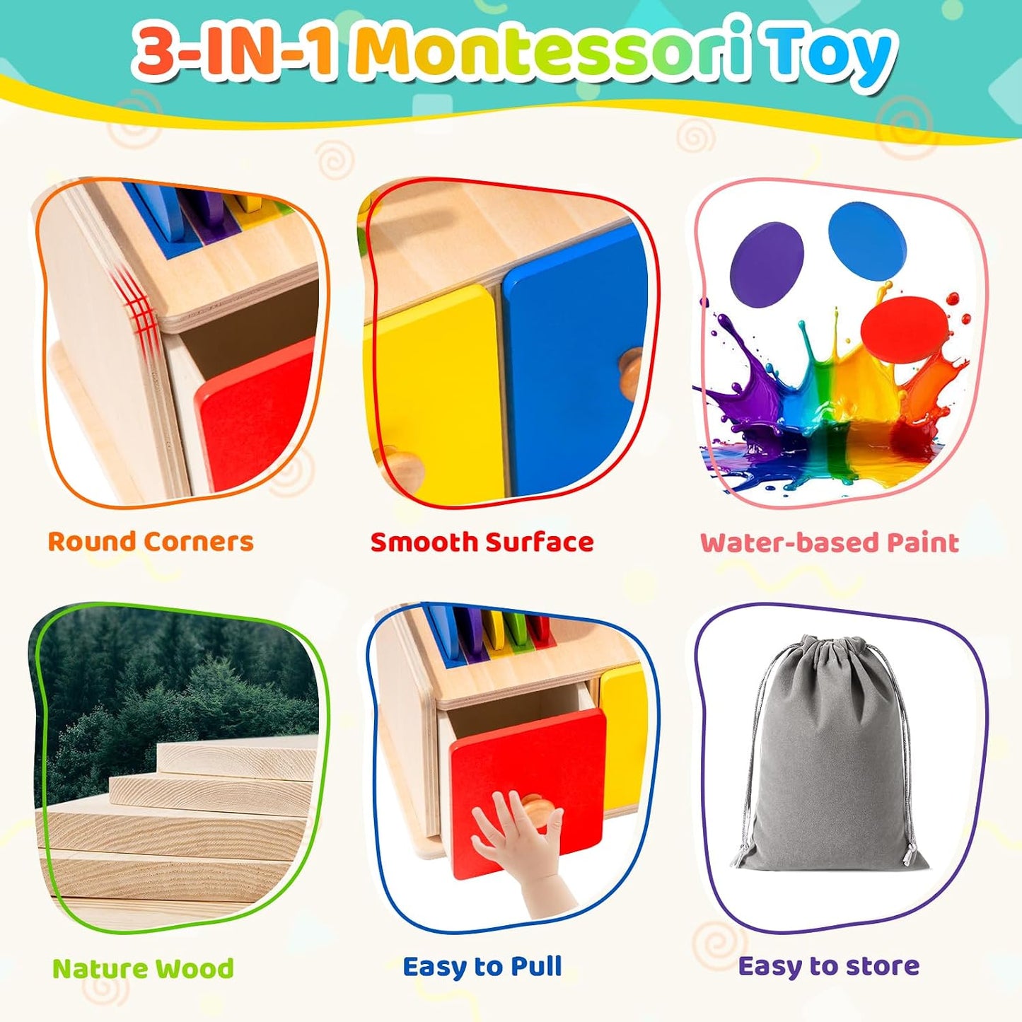 3-in-1 Holz-Sortierbox – Farben, Formen & Steckspiel ab 1 Jahr
