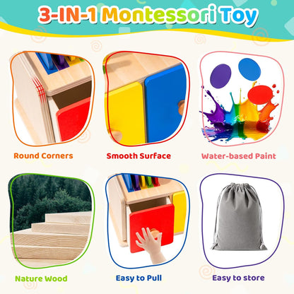 3-in-1 Holz-Sortierbox – Farben, Formen & Steckspiel ab 1 Jahr