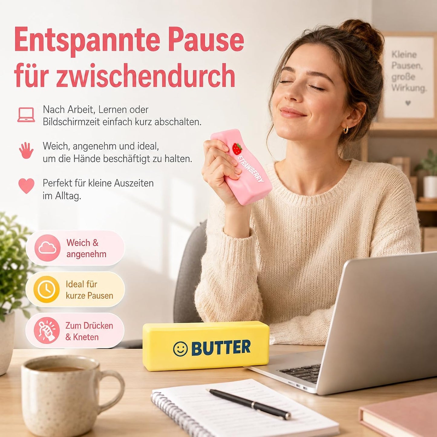 2 Stück Squishy Butter Erdbeere Slow Rising Quetschspielzeug Anti-Stress