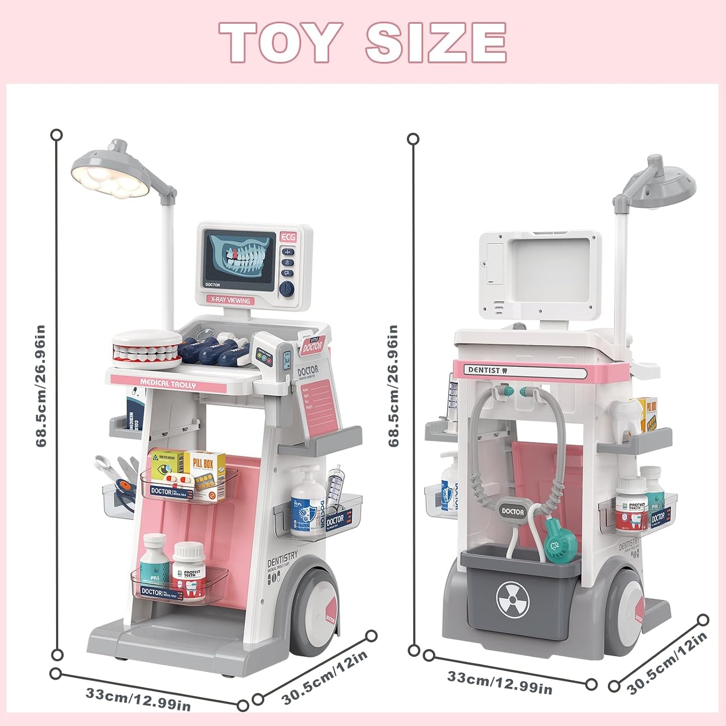 RedCrab Arztkoffer Spielzeug Kinder, 30Pcs Doktorspiele Zubehör Medizinischer Wagen Spielset mit Stethoskop, Thermometer und Spritze, Geschenk für Kinder Rollenspiel Spielzeug ab 3 Jahren