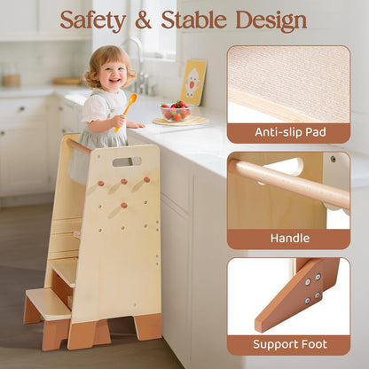 2-in-1 Lernturm aus Holz mit Tritthocker & Tafel