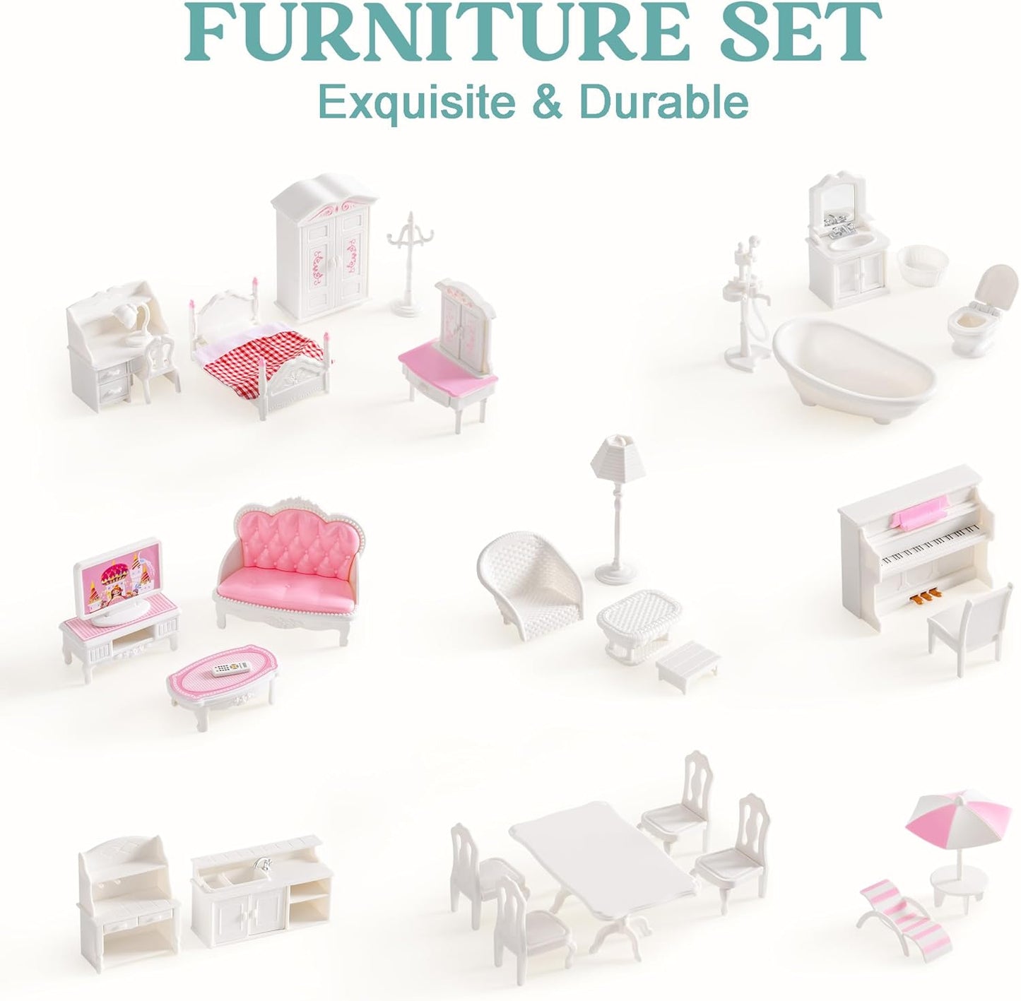 Maison de poupée princesse à 3 étages pour filles avec 28 meubles