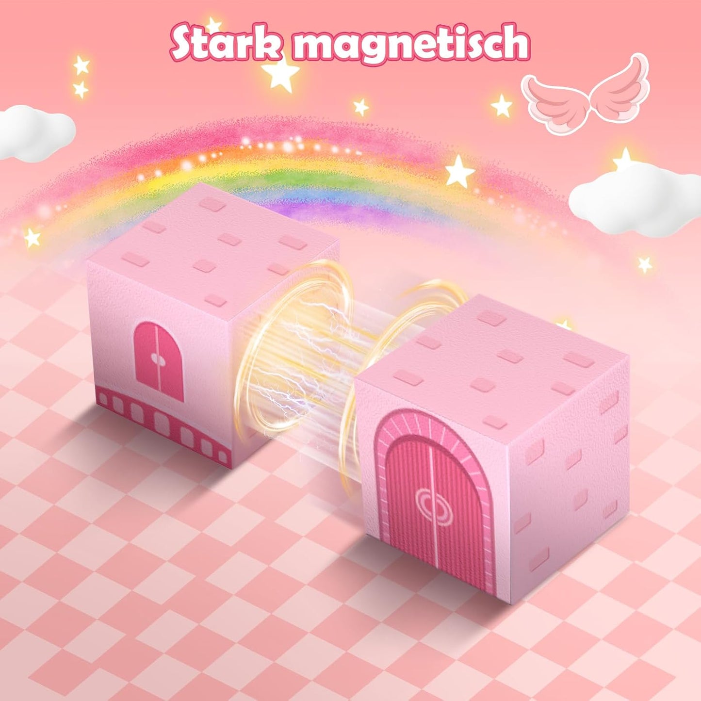 PINKCAT Magnetische Bausteine, Rosa Schloss Magnete Bausteine Spielset, Magnetischer Spielzeugbaustein für Jungen und Mädchen, Montessori Spielzeug ab 3 Jahren Geschenk für Kinder (100 Blöcke)