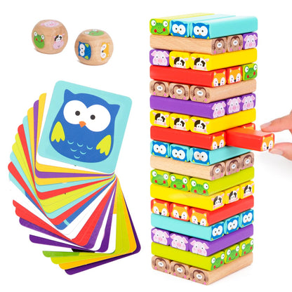 Nene Toys Pädagogisches Kinderspiel ab 3 Jahre - Wackelturm 4 in 1 aus Holz mit Farben und Tieren - Spielzeug für Mädchen und Jungs von 3 bis 9 Jahren - Stapelturm Holz Brettspiel