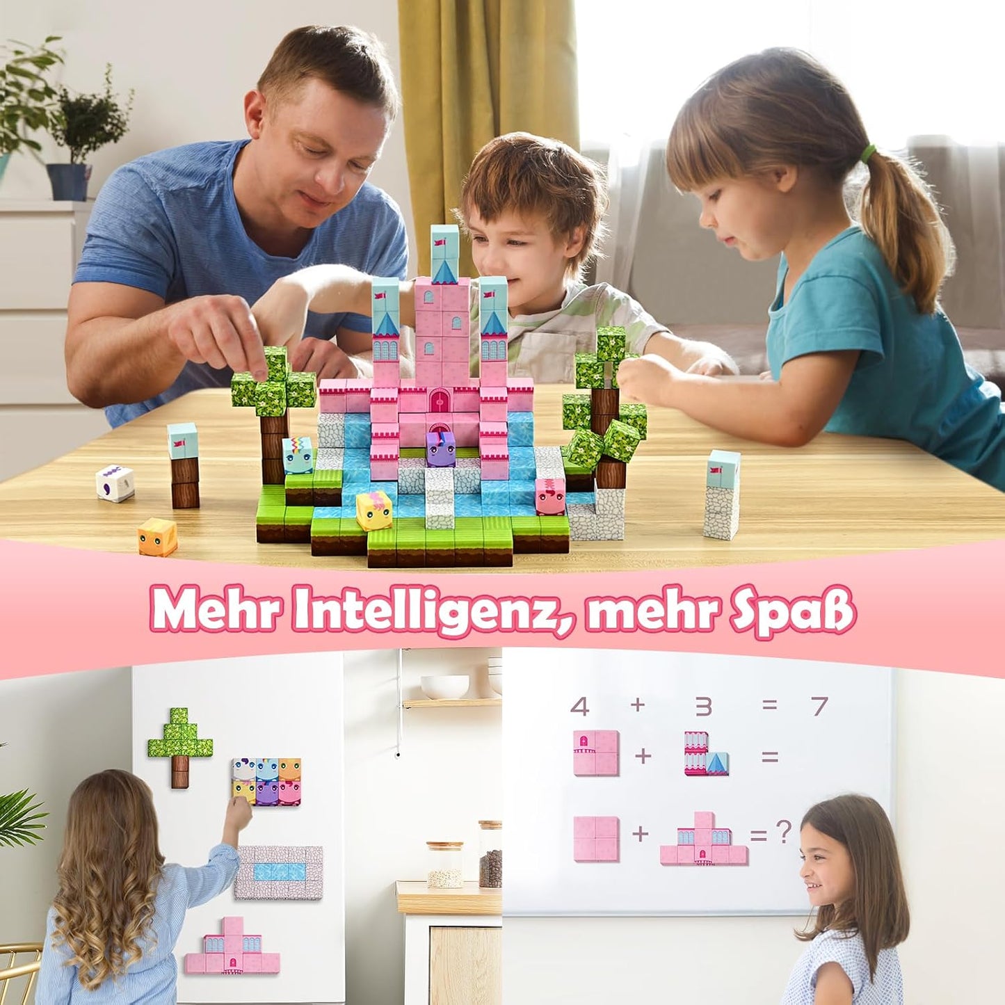 PINKCAT Magnetische Bausteine, Rosa Schloss Magnete Bausteine Spielset, Magnetischer Spielzeugbaustein für Jungen und Mädchen, Montessori Spielzeug ab 3 Jahren Geschenk für Kinder (100 Blöcke)