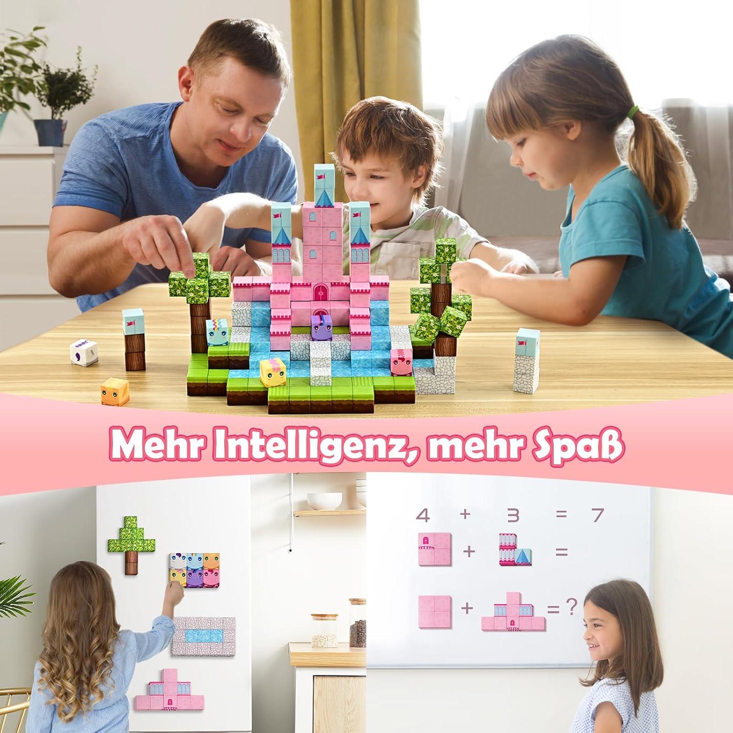 PINKCAT Magnetische Bausteine, Rosa Schloss Magnete Bausteine Spielset, Magnetischer Spielzeugbaustein für Jungen und Mädchen, Montessori Spielzeug ab 3 Jahren Geschenk für Kinder (100 Blöcke)