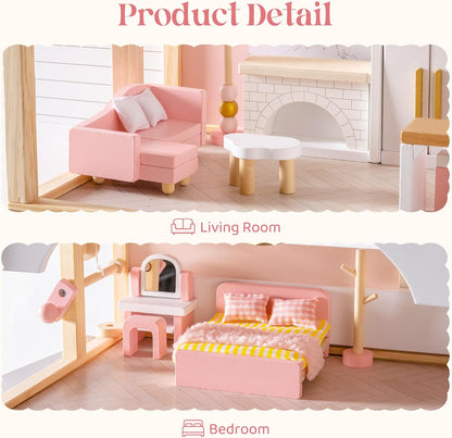 Puppenmöbel Set aus Holz, 28-teilig – Schlafzimmer, Küche, Bad & mehr