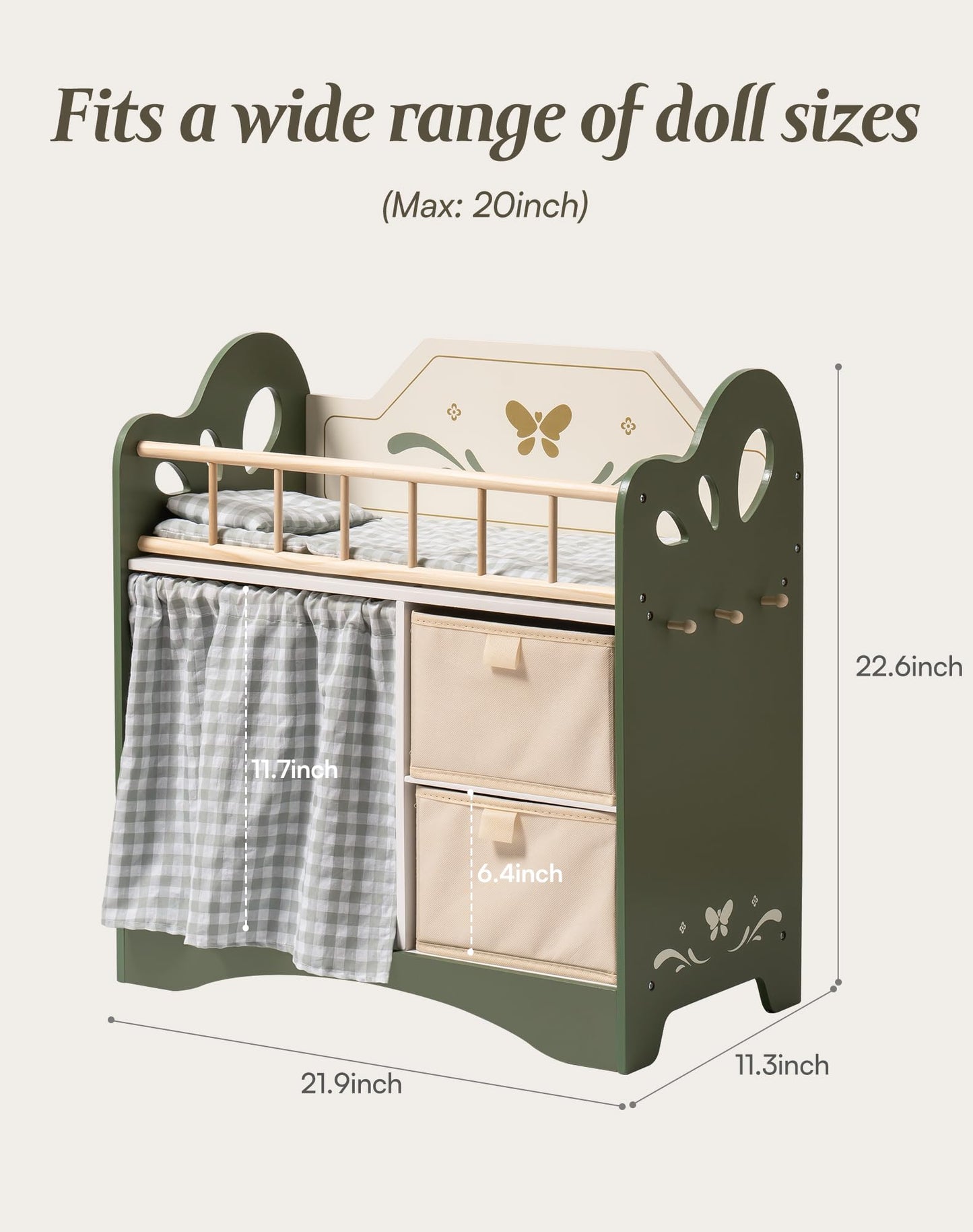 Holz Puppenbett mit Kleiderschrank