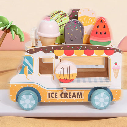 Fahrbarer Holz-Eiswagen mit Eiszubehör – Rollenspiel ab 3