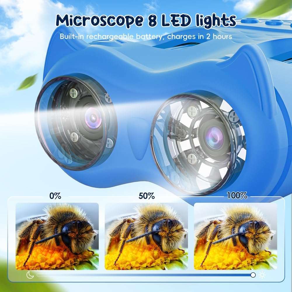 2-in-1 Microscope & Binoculars for Kids – 2.4" IPS Display, 8 LED, Ages 3+