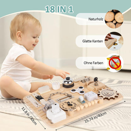 Tableau d'activités Montessori en bois – Plus de 18 activités pour les tout-petits