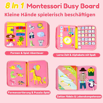 Filz Busy Board 8 Seiten – 20+ Aktivitäten, Reisespielzeug ab 3 J.