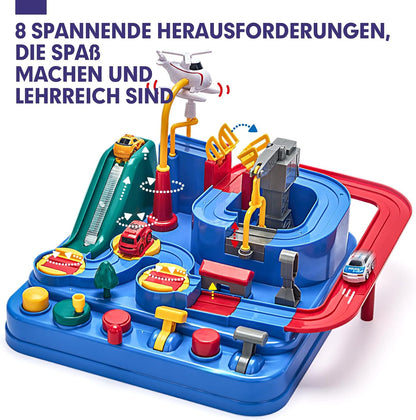 Circuit de voitures de course pour enfants sans piles – 3 véhicules, 8 défis