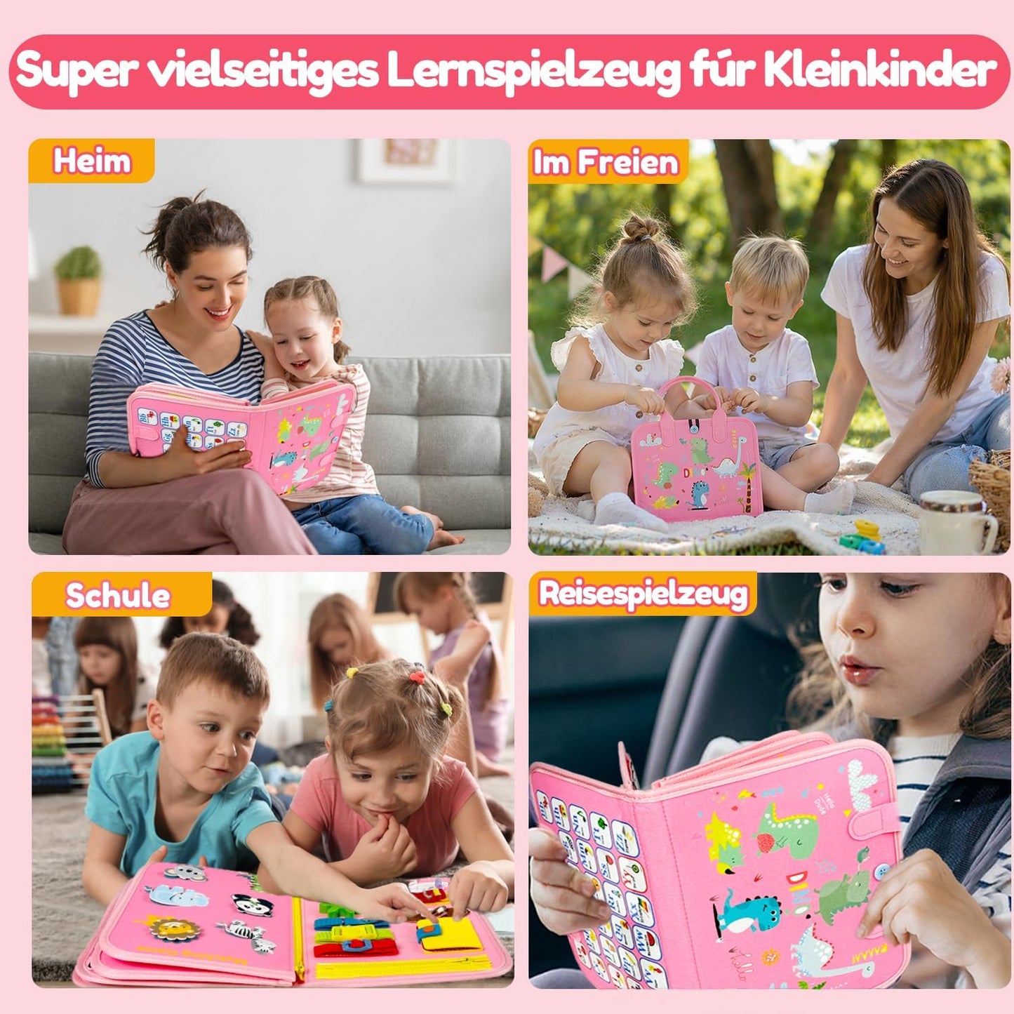 Filz Busy Board 8 Seiten – 20+ Aktivitäten, Reisespielzeug ab 3 J.