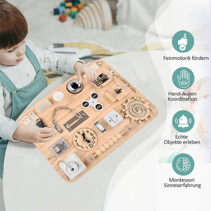 Tableau d'activités Montessori en bois – Plus de 18 activités pour les tout-petits