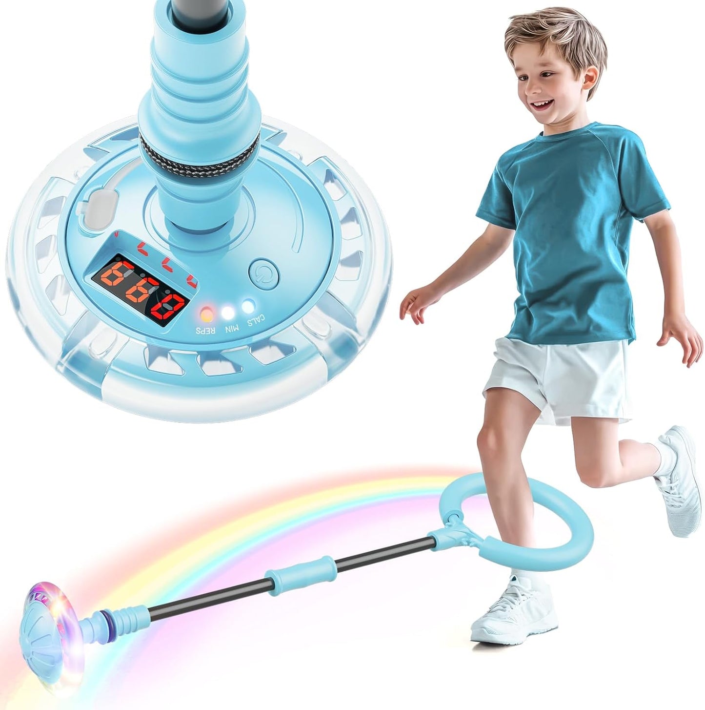 Anneau de saut avec LED et compteur – Anneau de saut pour enfants à partir de 5 ans, pliable et rechargeable