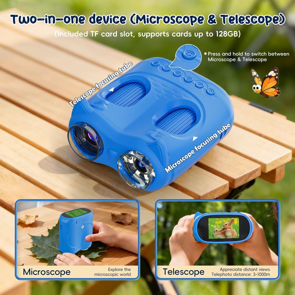 2-in-1 Microscope & Binoculars for Kids – 2.4" IPS Display, 8 LED, Ages 3+