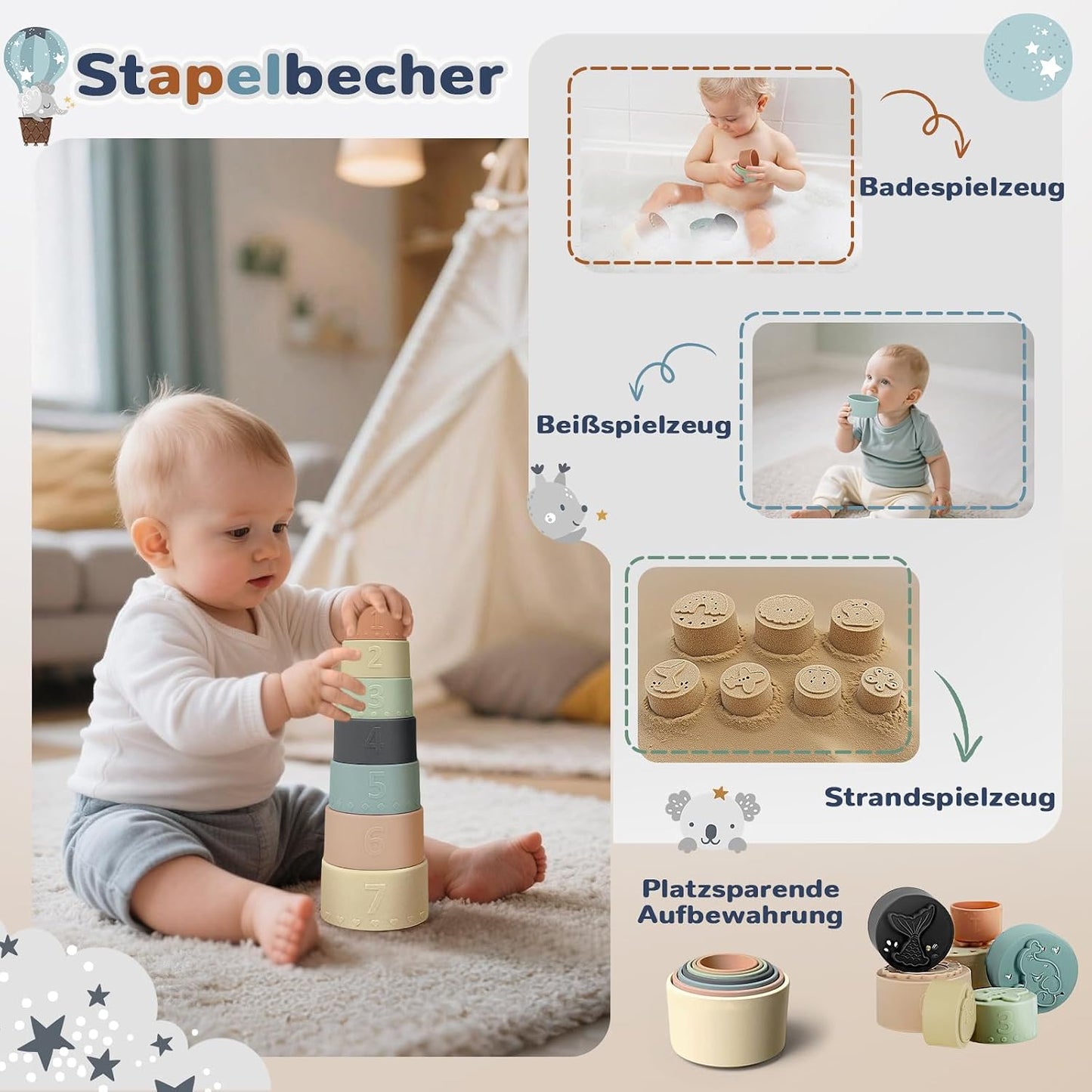 Jouet sensoriel Montessori 5-en-1 dès 6 mois – Boîte de tri, xylophone et gobelets empilables