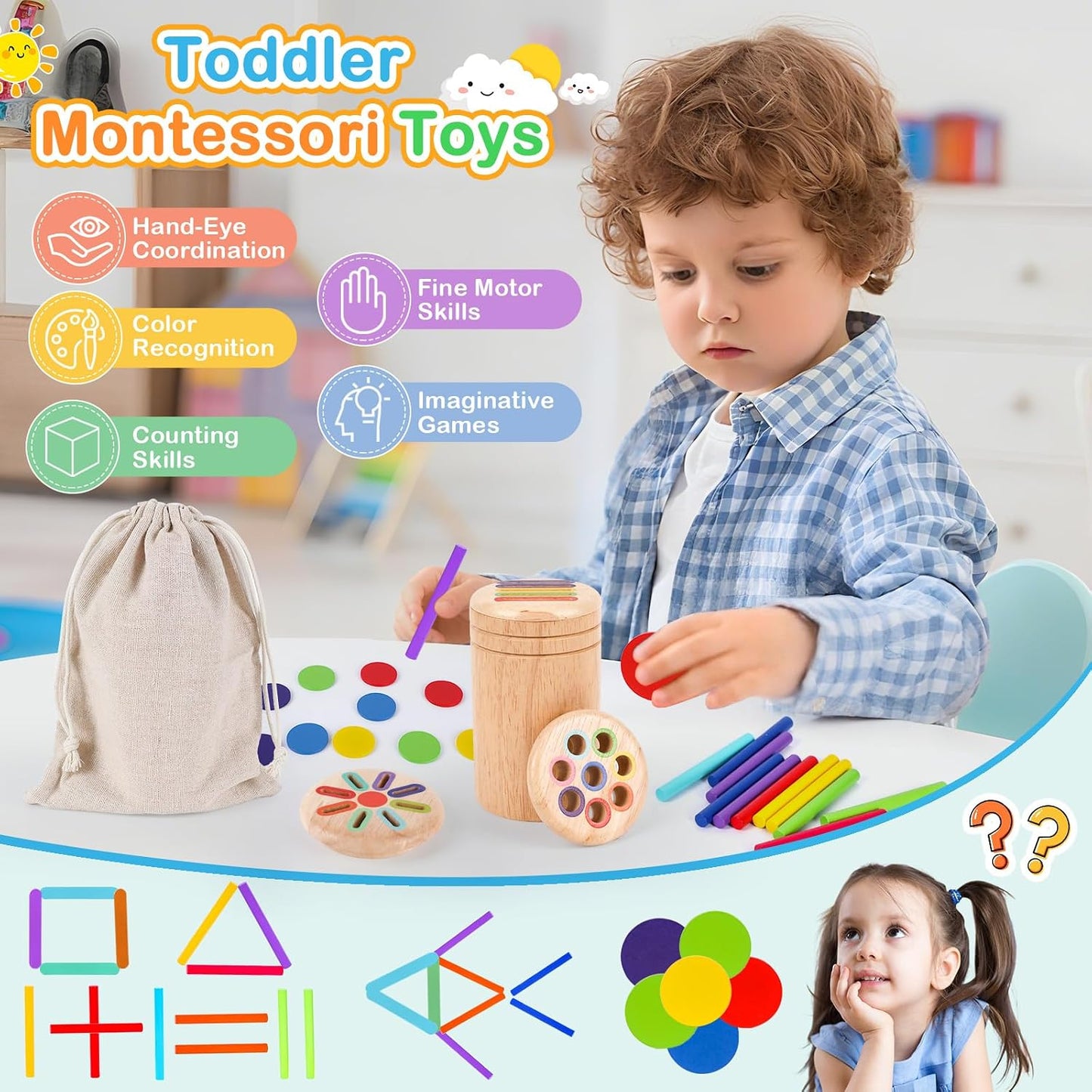 Jeu de tri des couleurs Montessori en bois – à partir de 1 an