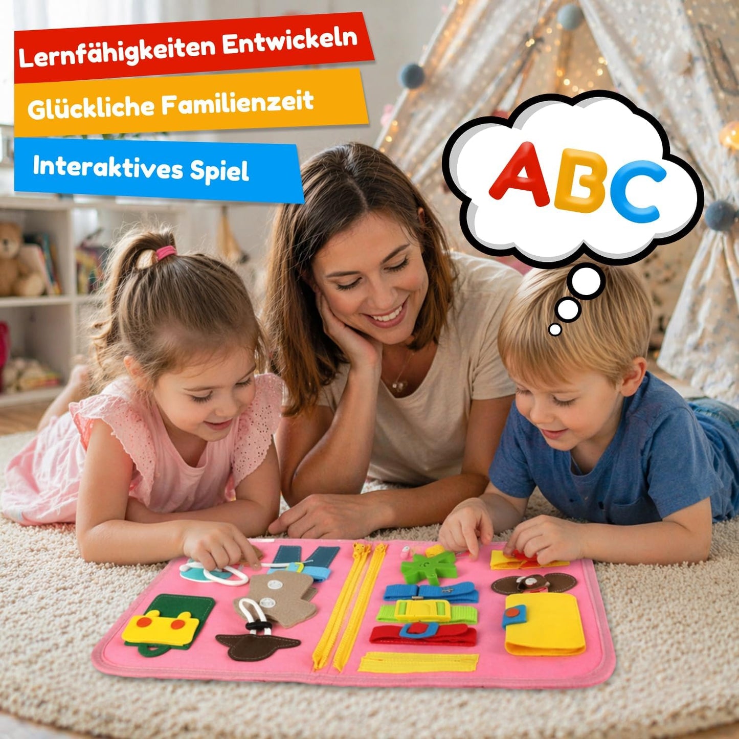 Filz Busy Board 8 Seiten – 20+ Aktivitäten, Reisespielzeug ab 3 J.