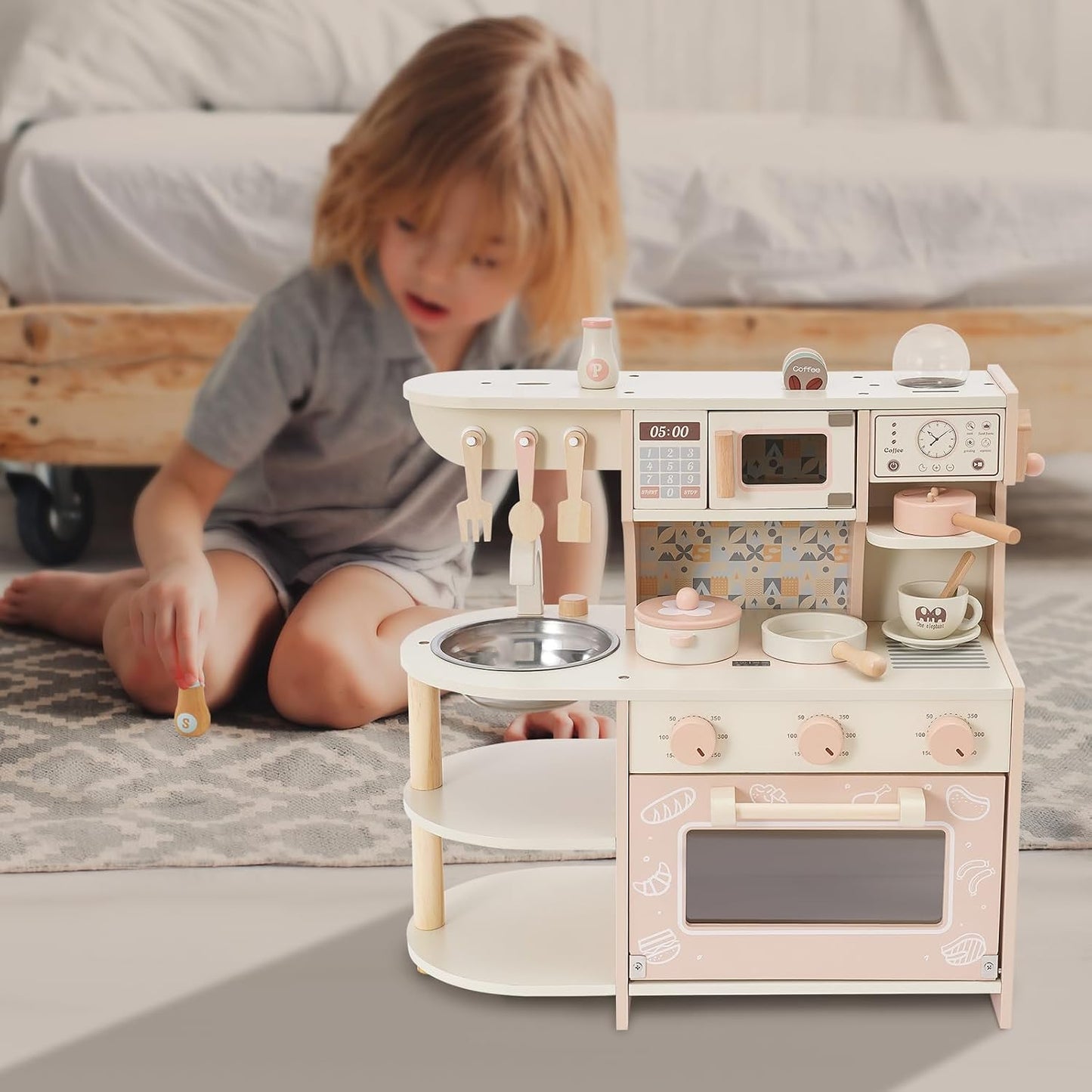 Holz Spielküche für Kinder – Komplett-Set mit Herd und Zubehör