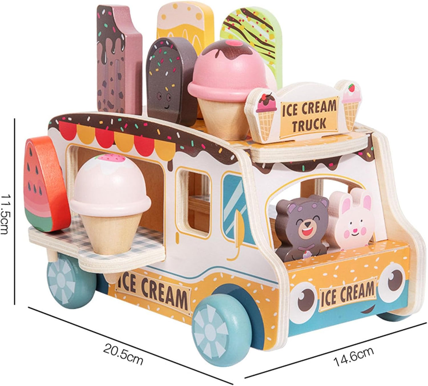 Fahrbarer Holz-Eiswagen mit Eiszubehör – Rollenspiel ab 3