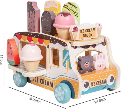 Fahrbarer Holz-Eiswagen mit Eiszubehör – Rollenspiel ab 3