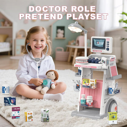 RedCrab Arztkoffer Spielzeug Kinder, 30Pcs Doktorspiele Zubehör Medizinischer Wagen Spielset mit Stethoskop, Thermometer und Spritze, Geschenk für Kinder Rollenspiel Spielzeug ab 3 Jahren