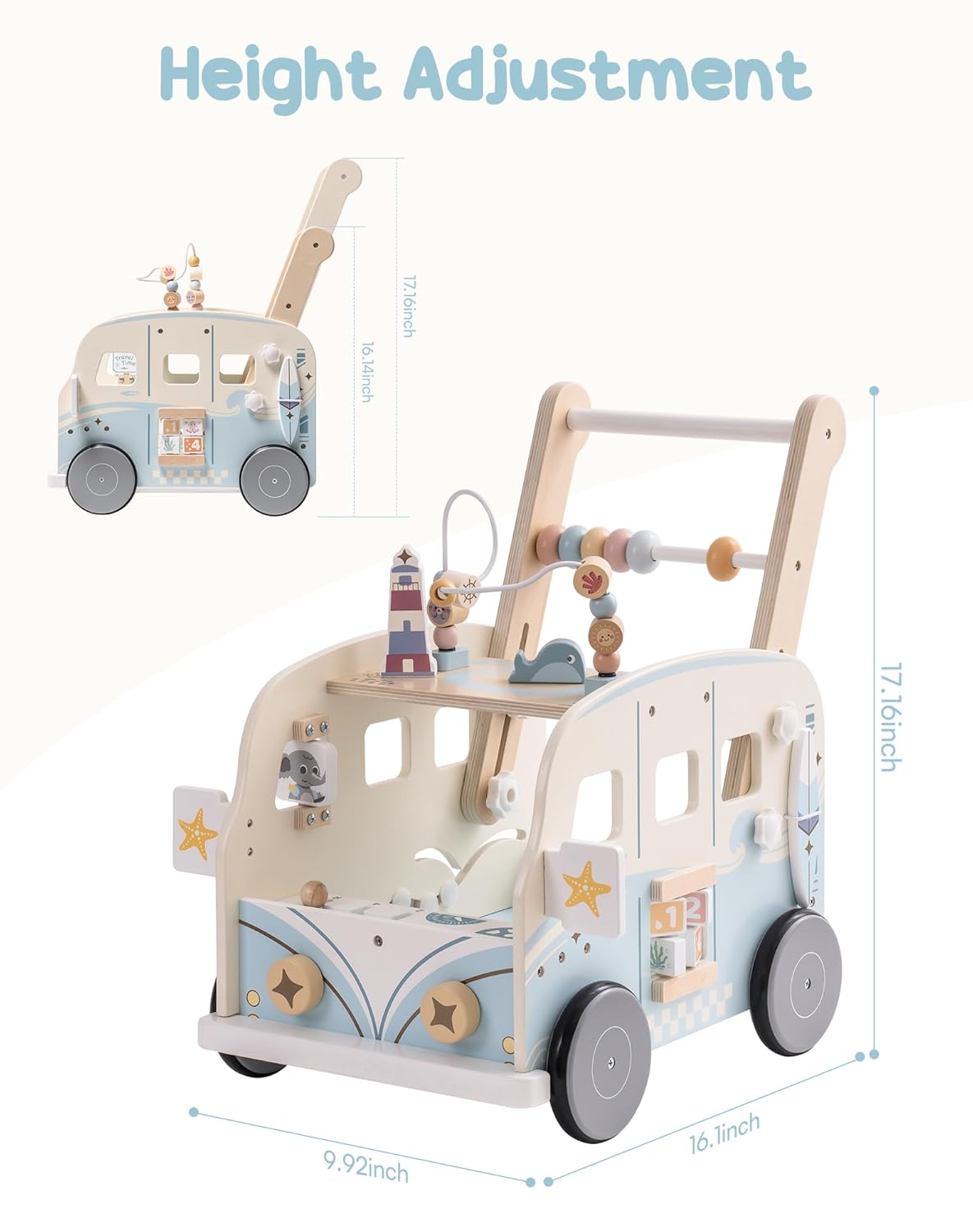 Holz Lauflernwagen Baby mit Aktivitätszentrum & Rädern