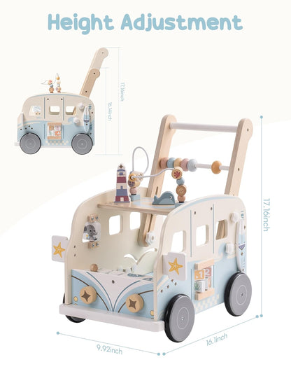 Holz Lauflernwagen Baby mit Aktivitätszentrum & Rädern