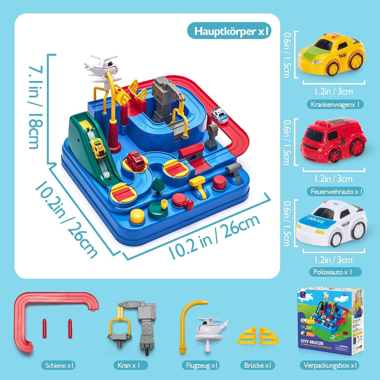Circuit de voitures de course pour enfants sans piles – 3 véhicules, 8 défis