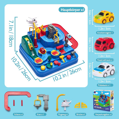 Circuit de voitures de course pour enfants sans piles – 3 véhicules, 8 défis