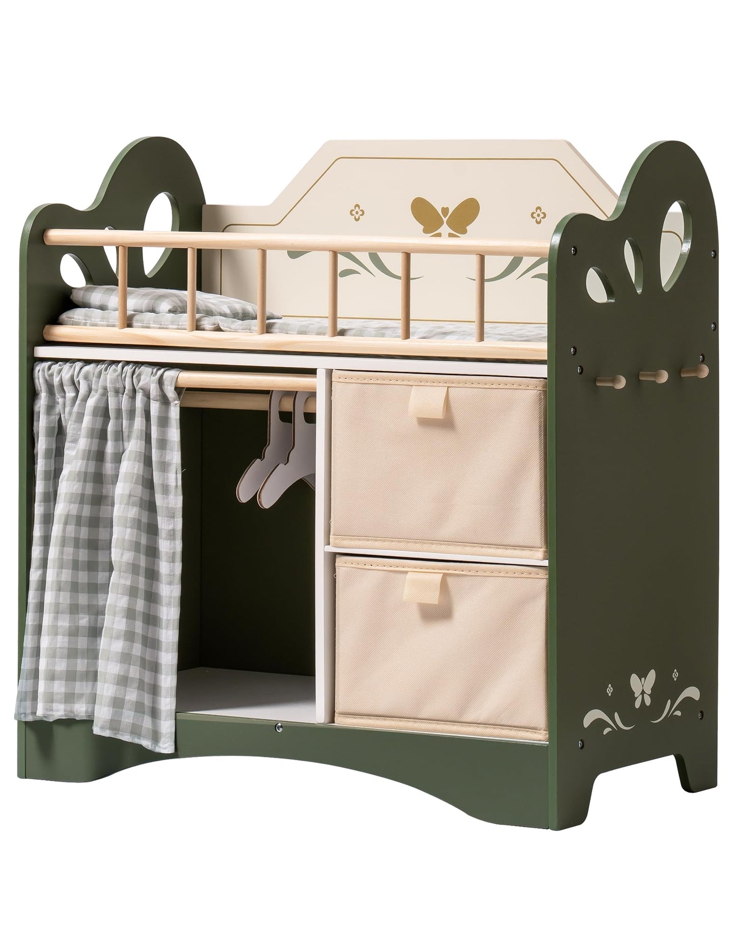 Holz Puppenbett mit Kleiderschrank