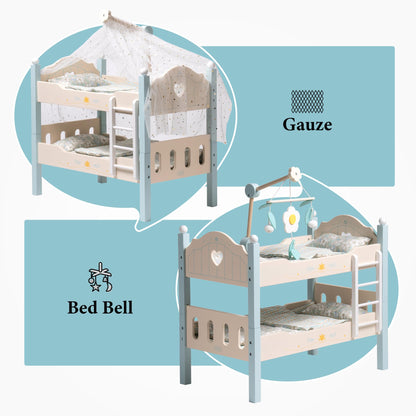 Holz Puppenbett 2-in-1 Etagenbett für 43 cm Puppen mit Zubehör