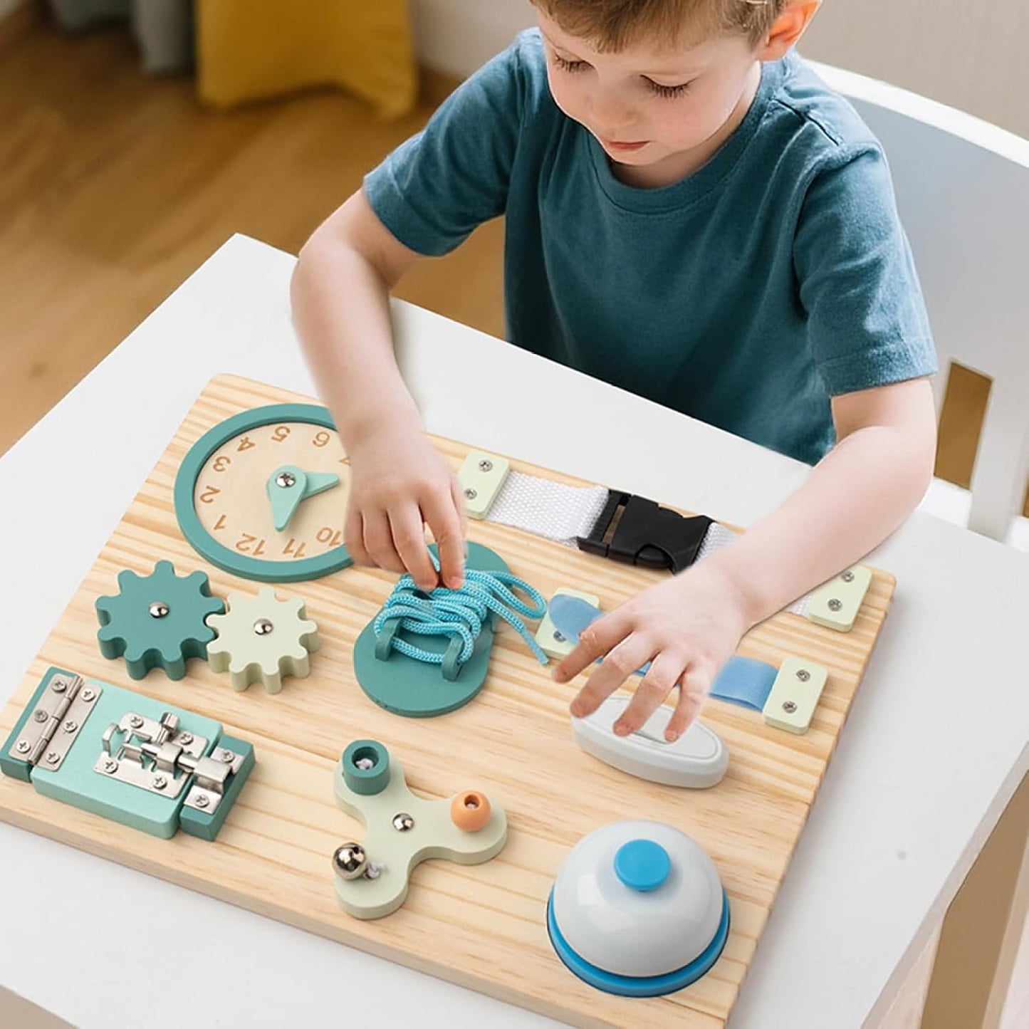 Busy Board Holz 9 Spielmodi – Schalter, Schloesser, Zahnraeder