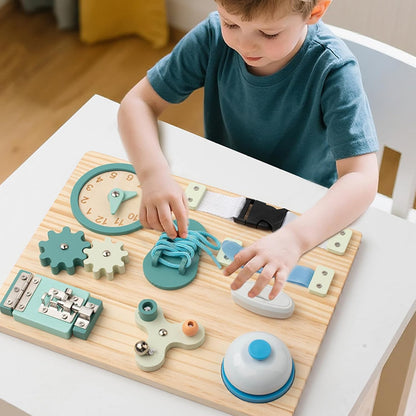 Busy Board Holz 9 Spielmodi – Schalter, Schloesser, Zahnraeder