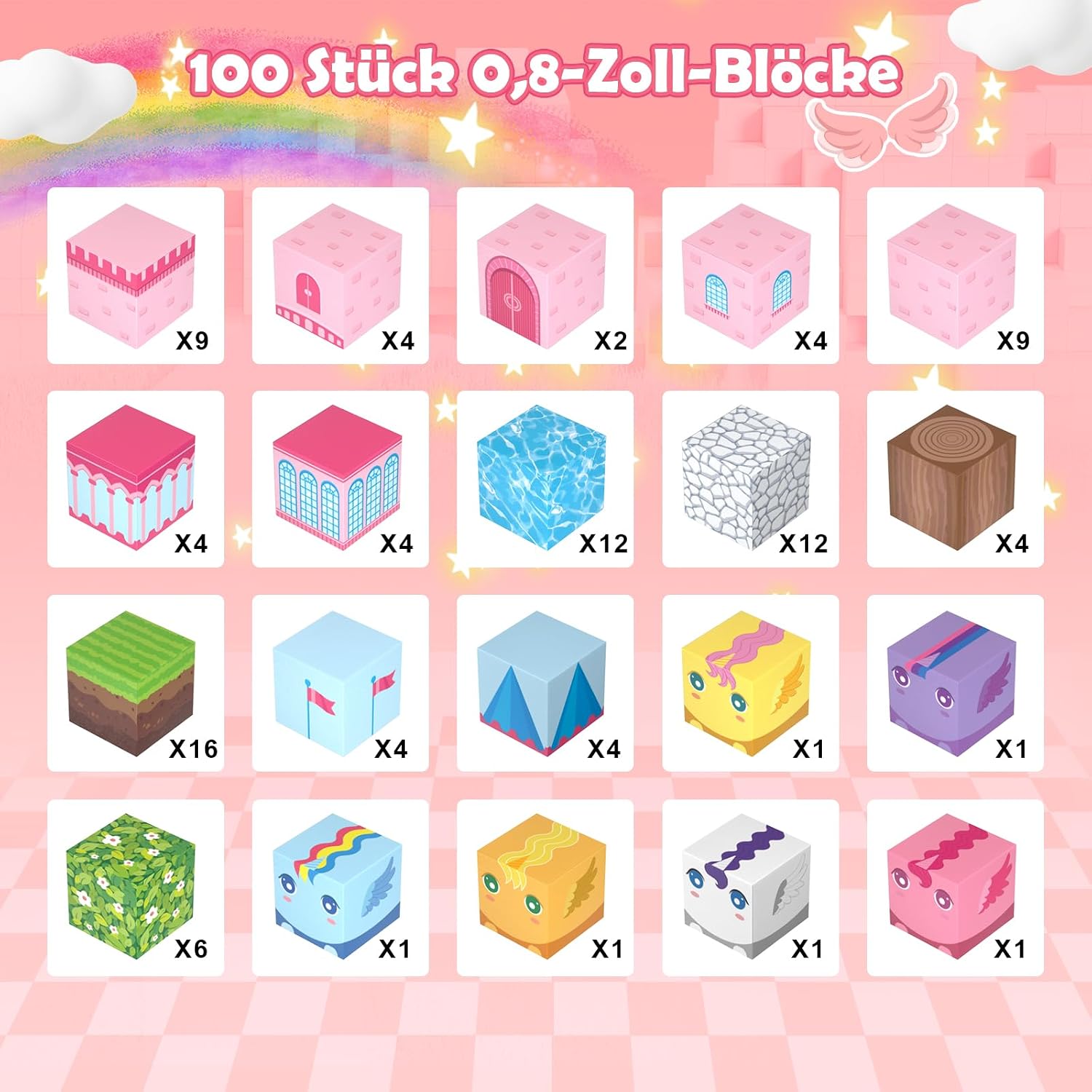 PINKCAT Magnetische Bausteine, Rosa Schloss Magnete Bausteine Spielset, Magnetischer Spielzeugbaustein für Jungen und Mädchen, Montessori Spielzeug ab 3 Jahren Geschenk für Kinder (100 Blöcke)