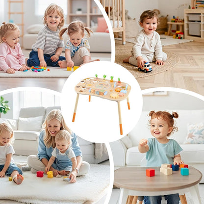 Kinder-Aktivitätstisch aus Holz, 6-in-1 – Lern- & Motoriktisch ab 1 Jahr