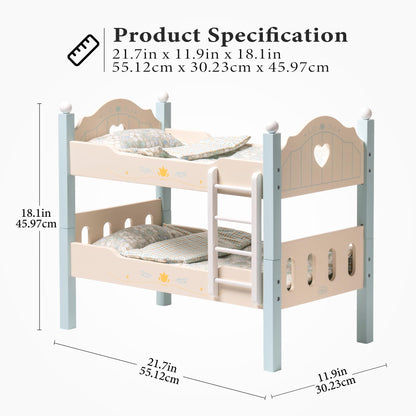 Holz Puppenbett 2-in-1 Etagenbett für 43 cm Puppen mit Zubehör