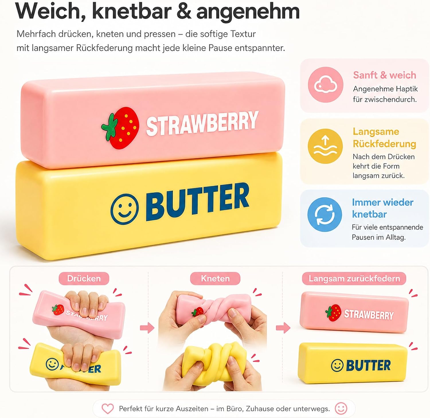 2 Stück Squishy Butter Erdbeere Slow Rising Quetschspielzeug Anti-Stress