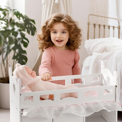 Puppenbett mit Kleiderschrank aus Holz – Spielmoebel fuer Puppen bis 55 cm