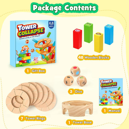 Montessori Spiele Brettspiel aus Holz, 48 Stück Bunte Blöcke Würfelspiel Kinder Lernspiele ab 3 4 5 6 Jahre Fördern Konzentration & Feinmotorik, Familienspiel Reisespiel Geschenk Junge Mädchen 3 Jahre